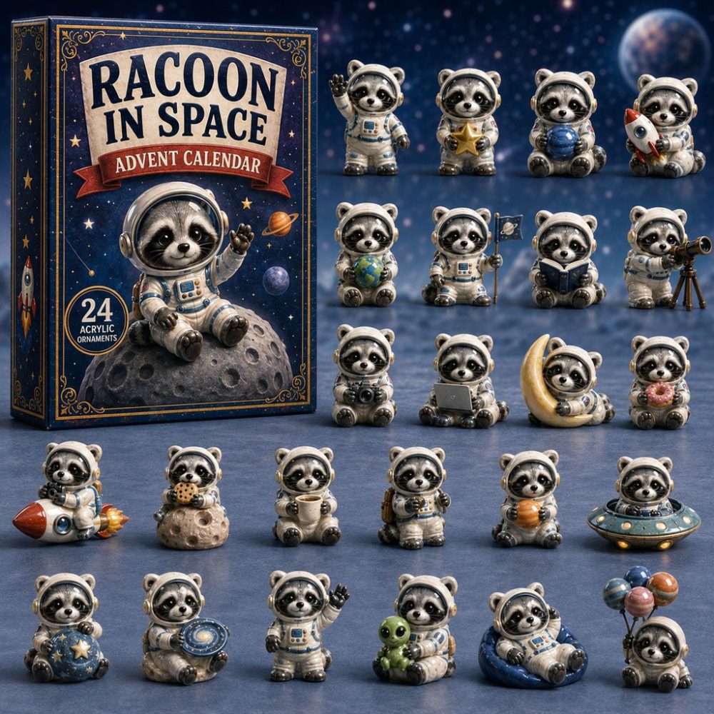 2026 Raccoon In Space 24-Day Galactic Countdown - Space Raccoon Acrylic Charms Advent Calendar, Sci‑Fi Holiday Gift For Kids