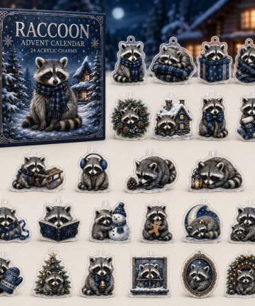 Raccoon Holiday Advent Charm Set — 24 Acrylic Collectible Days For Wildlife Fans, Playful Countdown Ornaments & Giftable Keepsakes