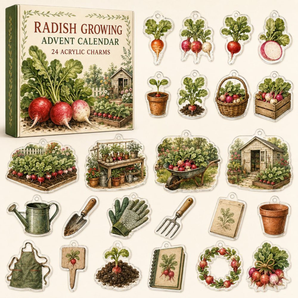 24-Day Radish Growing Countdown - Acrylic Vegetable Charm Advent Calendar With Garden-Themed Ornaments For Urban Farmers & Gift Giving