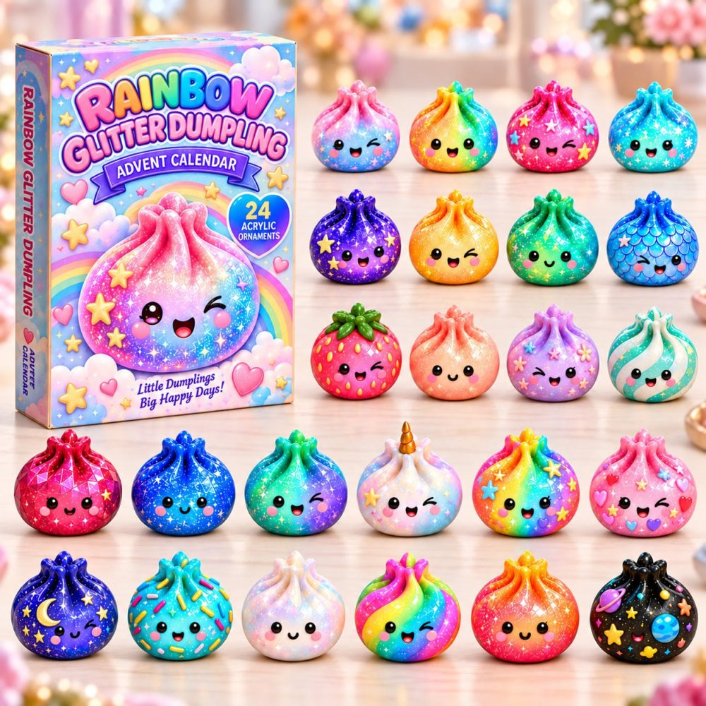 2026 Rainbow Glitter Dumpling Advent: 24-Day Acrylic Charm Calendar - Sparkling Multicolor Holiday Countdown Gift