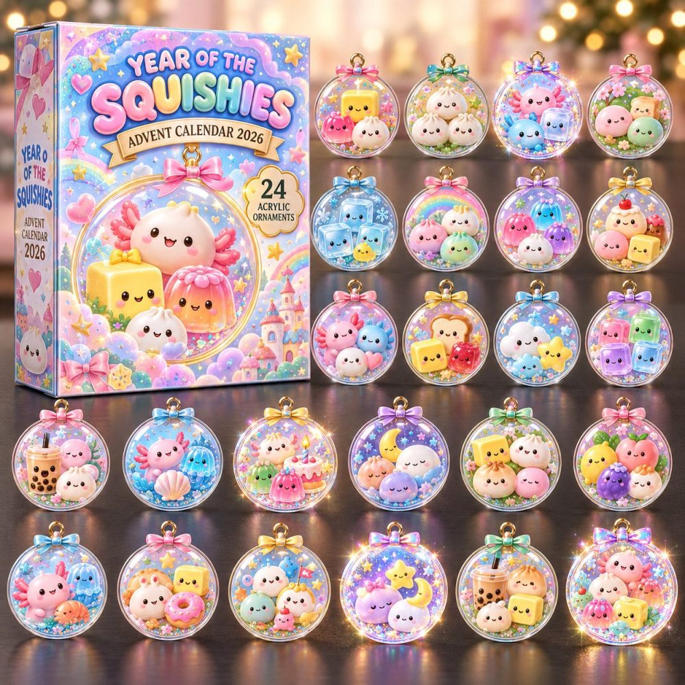 Rainbow Squishy 2026 24-Day Advent Calendar — Colorful Squeeze Charms & Acrylic Collectibles, Sensory Holiday Countdown For Kids