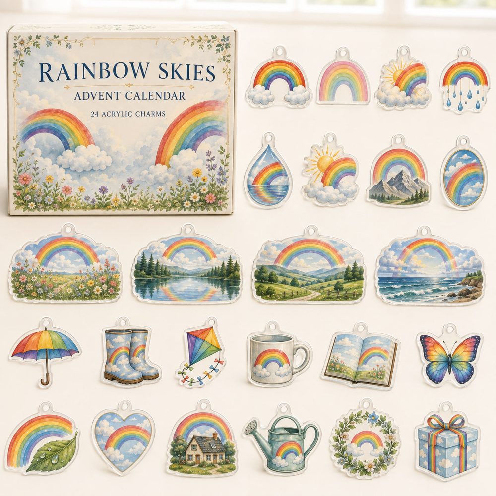 Rainbow Joy Advent Collection — 24 Colorful Acrylic Rainbow Charms, Bright Holiday Countdown Gift For Kids, Crafters & Pride Celebrations