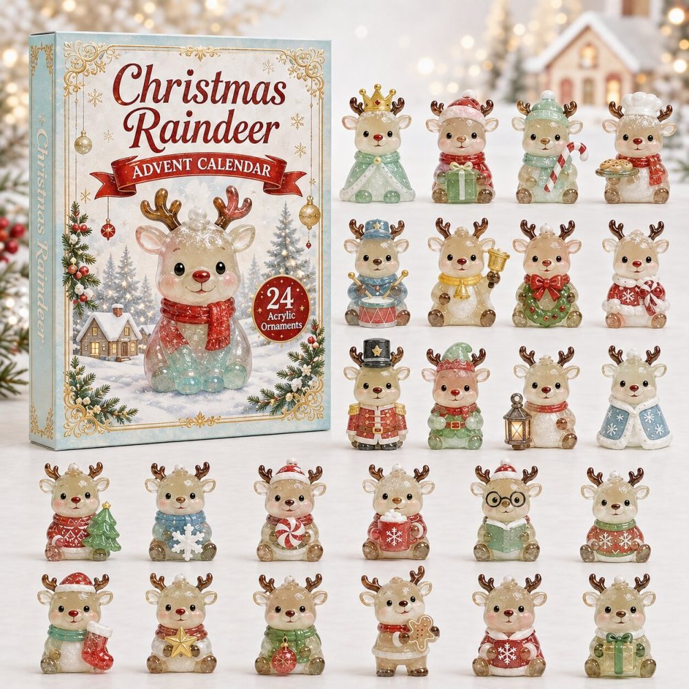 Reindeer Scarf Friends 2026 Advent Calendar — 24-Day Cute Reindeer Acrylic Charms, Holiday Countdown Gift For Families & Kids