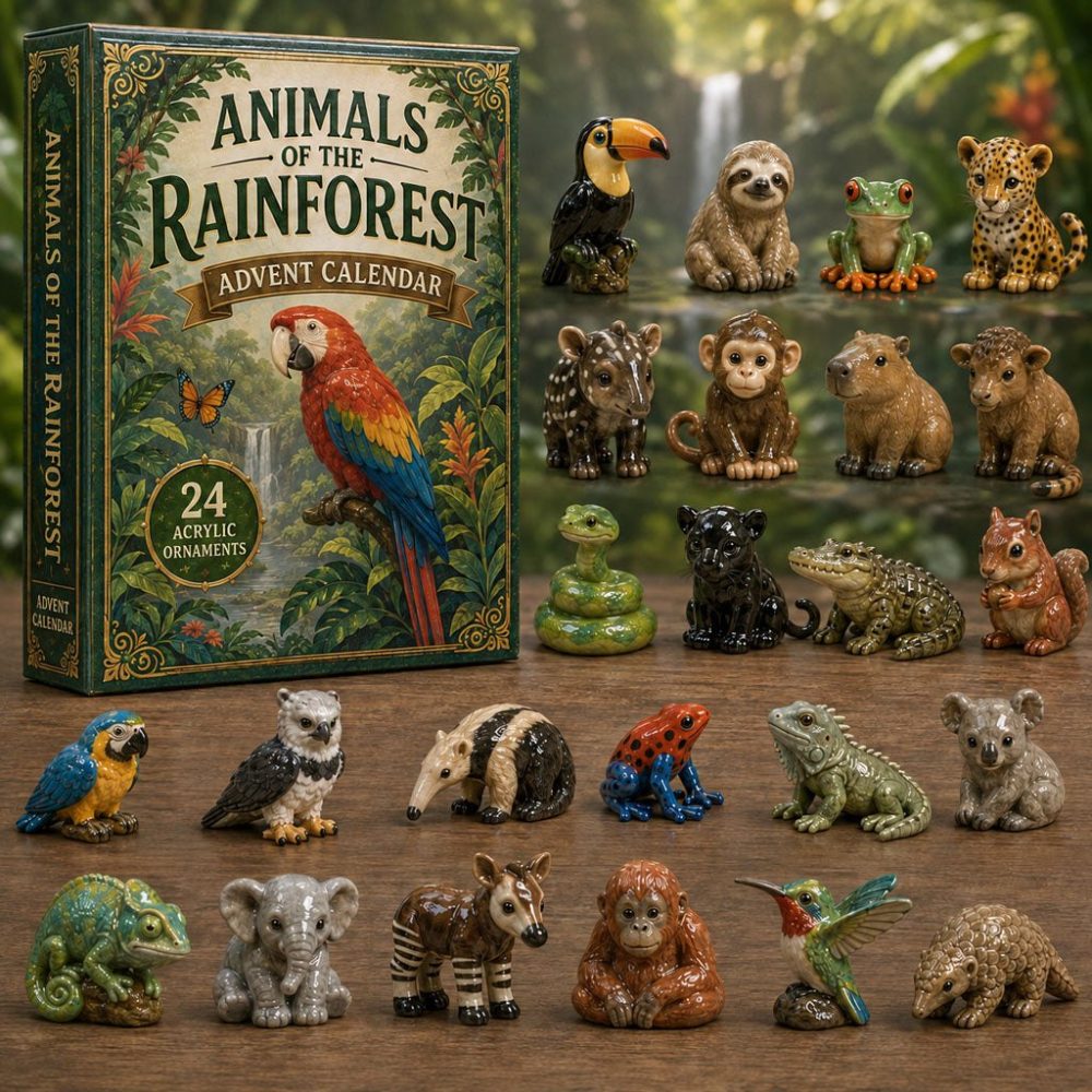 Rainforest Animals Green Advent Calendar 2026 — 24 Eco-Inspired Acrylic Charms , Jungle Creature Countdown For Kids & Collectors