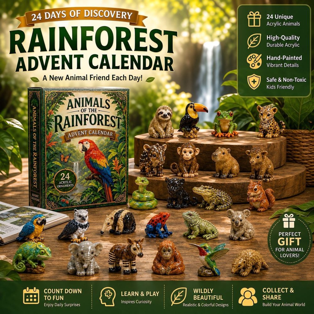 Rainforest Discovery Advent Calendar 2026 – 24-Day Exploration Countdown With Detailed Acrylic Animal Charms & Nature Facts