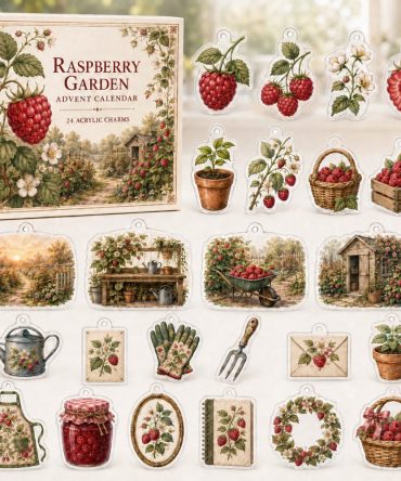 Raspberry Charm Advent Calendar — 24 Acrylic Mini Charms For Gardeners & Fruit Lovers , Holiday Gift Set