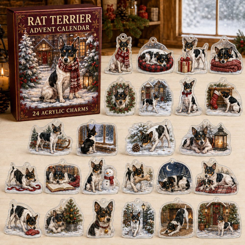 Rat Terrier Holiday Advent Calendar — 24 Acrylic Dog Charms, Christmas Countdown Ornaments & Gift For Rat Terrier Lovers