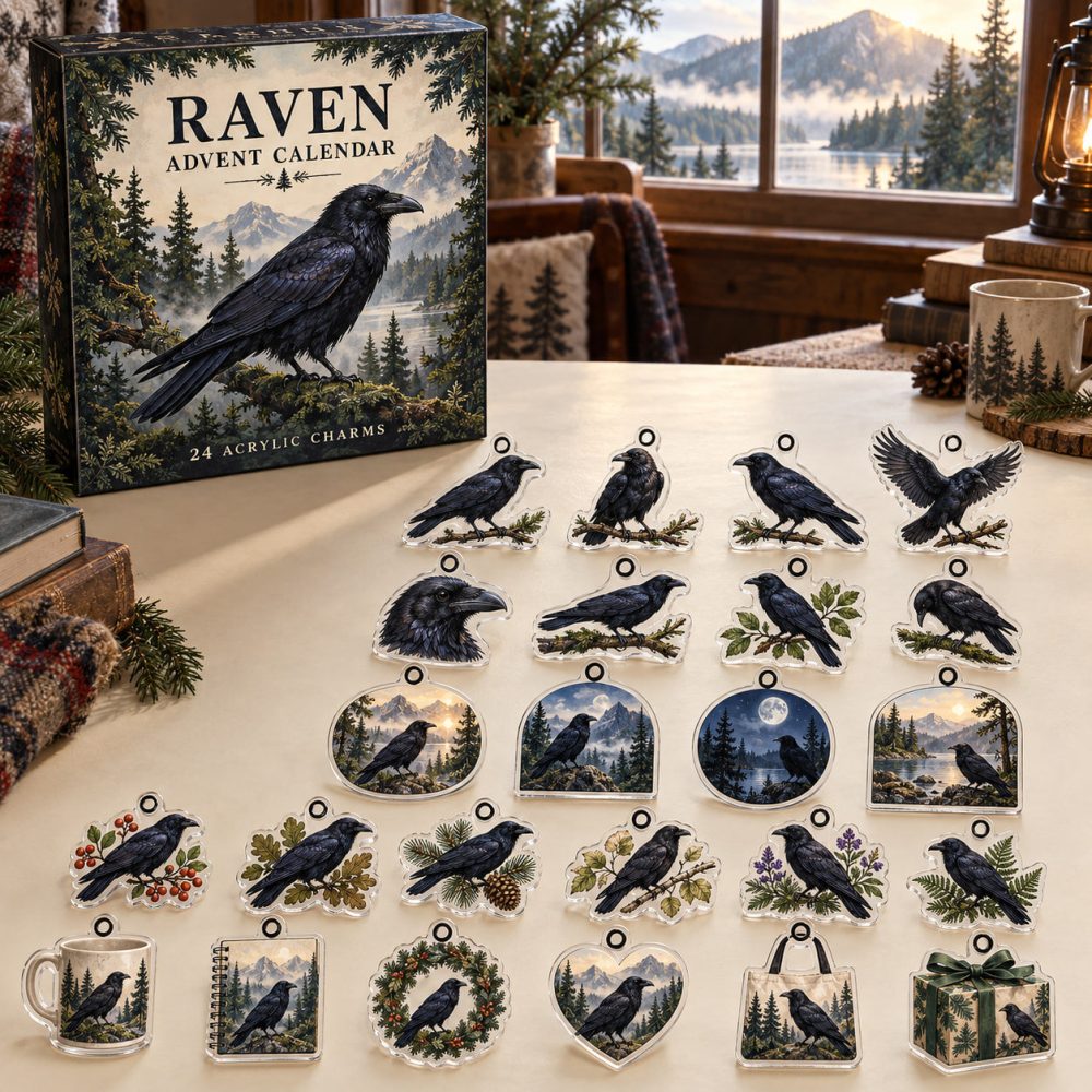 Raven Holiday Countdown — 24 Premium Acrylic Raven Charms For Advent, Ornaments & Gifts , Perfect Birdwatcher Collectible Set
