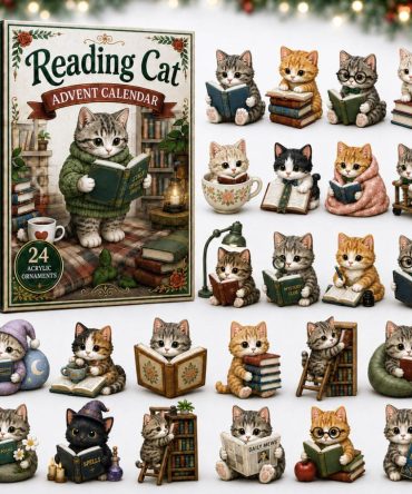 Bookish Cat Reading Advent Calendar 2026 — 24-Day Acrylic Charm Set For Bibliophiles, Cute Cat & Reading Gifts, Holiday Countdown