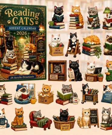Reading Cats Advent Calendar 2026 – 24-Day Bookish Countdown With Cute Cat Acrylic Charms & Reader Gift Set
