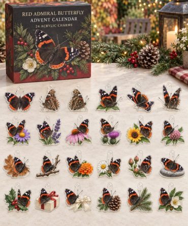 24-Day Red Admiral Butterfly Acrylic Charm Advent Calendar — Vibrant Butterfly Charm Countdown Pack For Gifts & Crafting