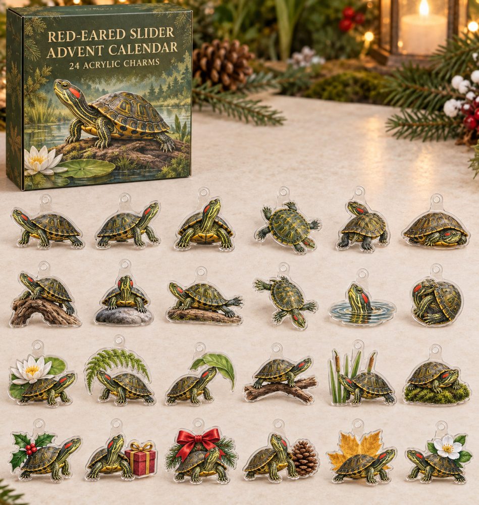 Red-Eared Slider Advent Calendar - 24 Acrylic Charm Surprises, Turtle-Themed Holiday Countdown Gift For Reptile Fans