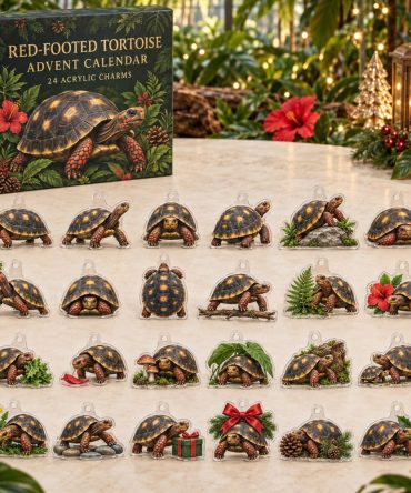 Red-Footed Tortoise 24-Day Acrylic Charm Countdown Calendar — Holiday Gift Box With Collectible Reptile Ornaments & Stocking Stuffer