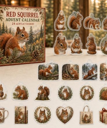 Red Squirrel Festive Countdown Calendar — 24 Vibrant Acrylic Charms For Christmas, Decor, Stocking Stuffers & Collectors