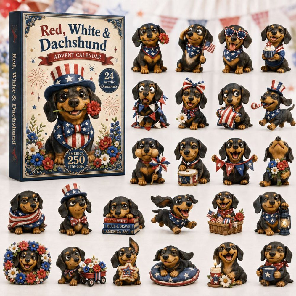 Red & White Dachshund Advent Calendar 2026 — 24-Day Acrylic Charm Countdown Featuring Festive Sausage Dog Designs, Charming Holiday Gift