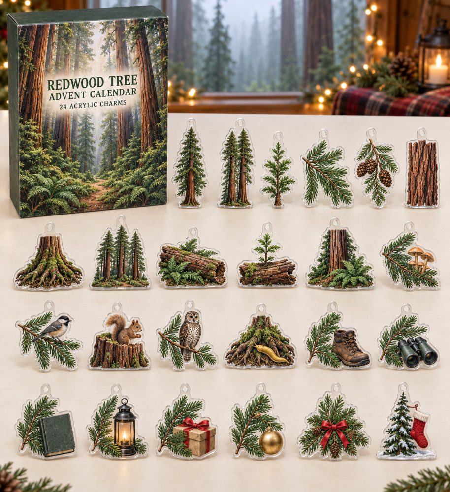 Majestic Redwood Holiday Advent Calendar - 24 Nature-Inspired Acrylic Charms, Reusable Keepsake For Tree Lovers & Collectors