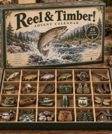 Reel Timber Fishing Advent Calendar - 24-Day Christmas Countdown With 24 Acrylic Charms, Rustic Angler Decor & Gift