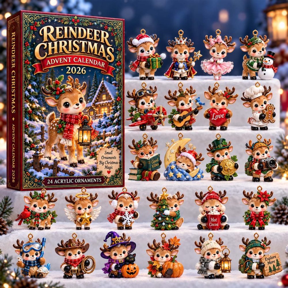 Reindeer Holiday 24-Day Advent Countdown — Acrylic Reindeer Charms, Family-Friendly Christmas Calendar & Gift Set 2026