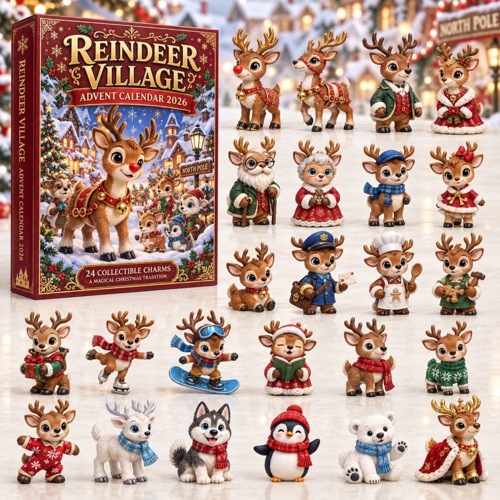 Reindeer Village Holiday Countdown 2026 — 24 Mini Acrylic Charms & Festive Keepsakes, Charming Christmas Gift Set For Families