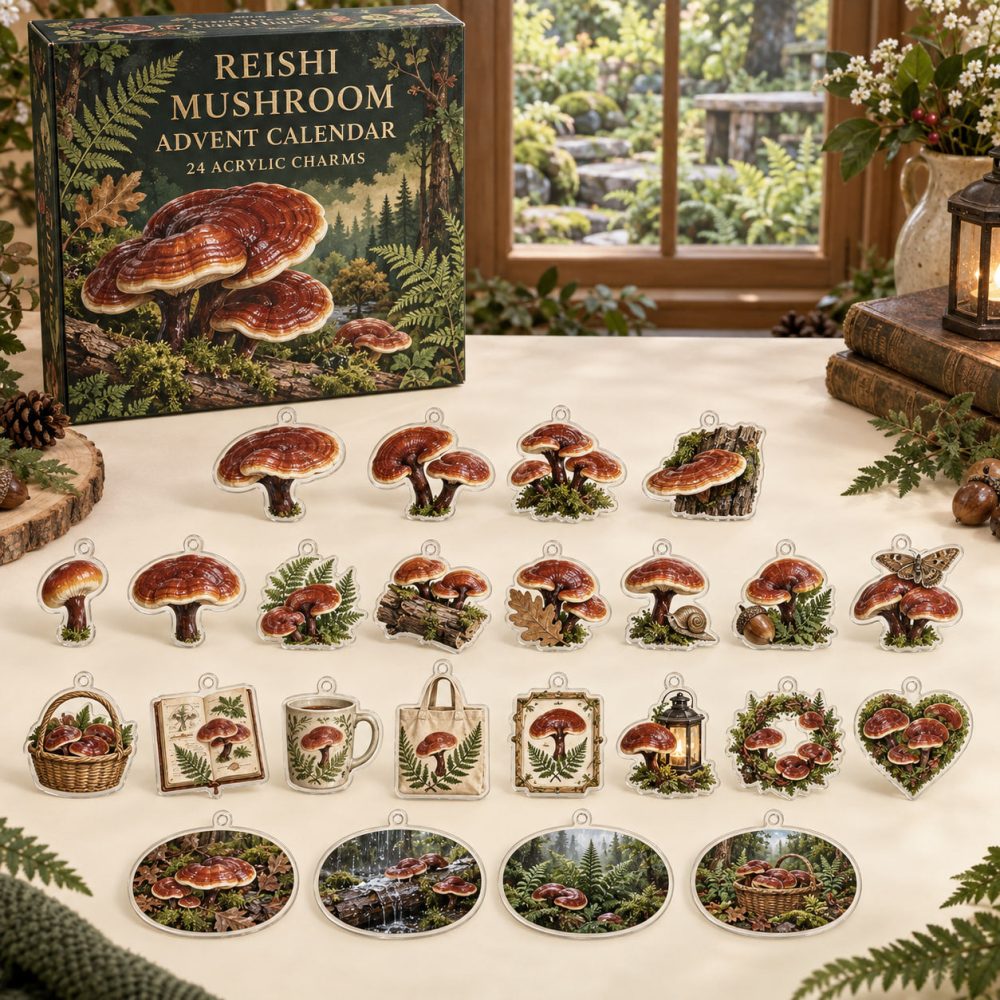 2026 Reishi Mushroom Advent Countdown — 24 Acrylic Fungi Charms, Wellness-Inspired Holiday Decor & Gift Calendar