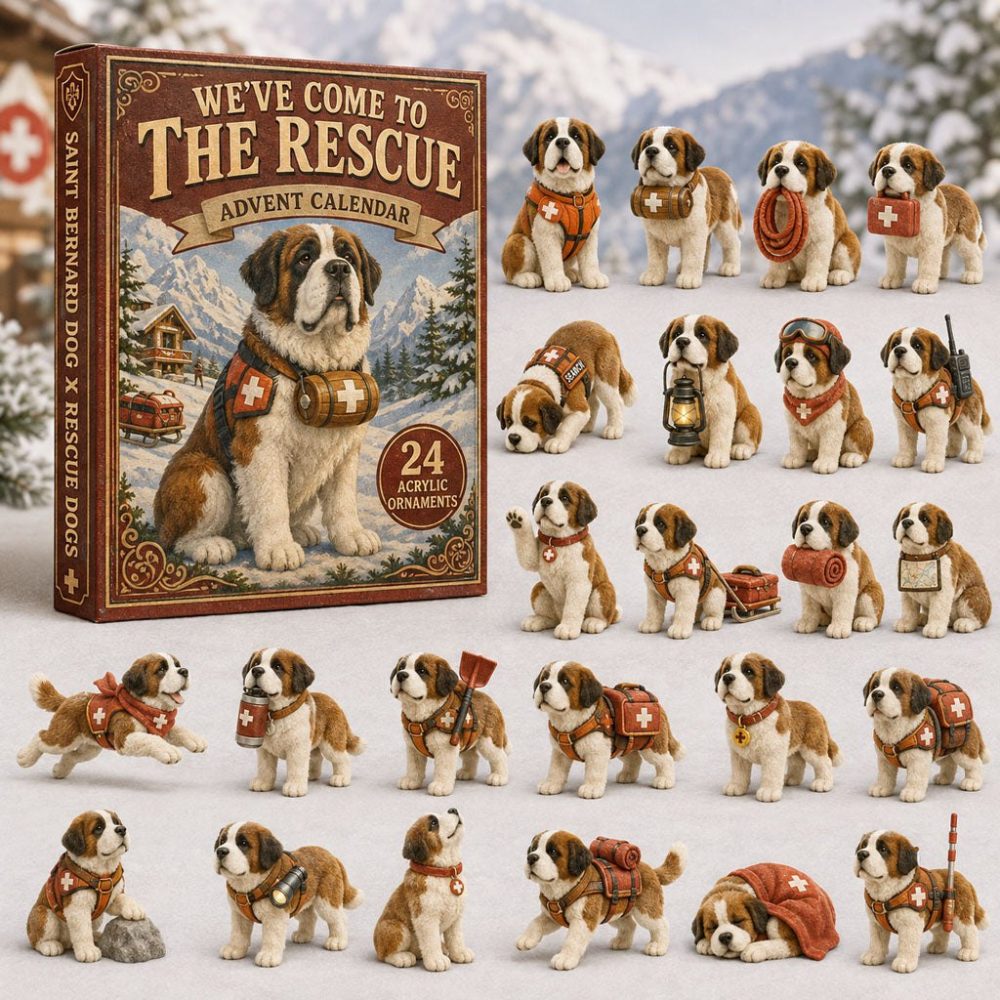 2026 Saint Bernard Rescue Advent Countdown — 24-Day Acrylic Charm Set, Cute Dog Lover Holiday Gift & Collectible Stocking Stuffer