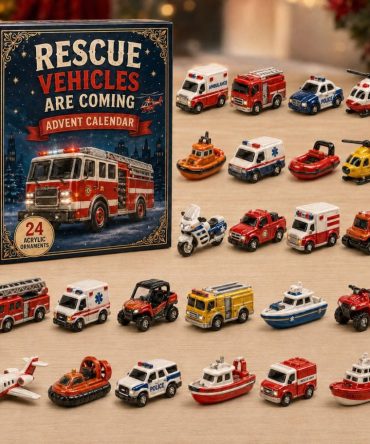 Rescue Vehicles Fleet Advent Calendar – 24-Day 2026 Acrylic Charm Countdown, Fire, Police & Emt Toy Gift