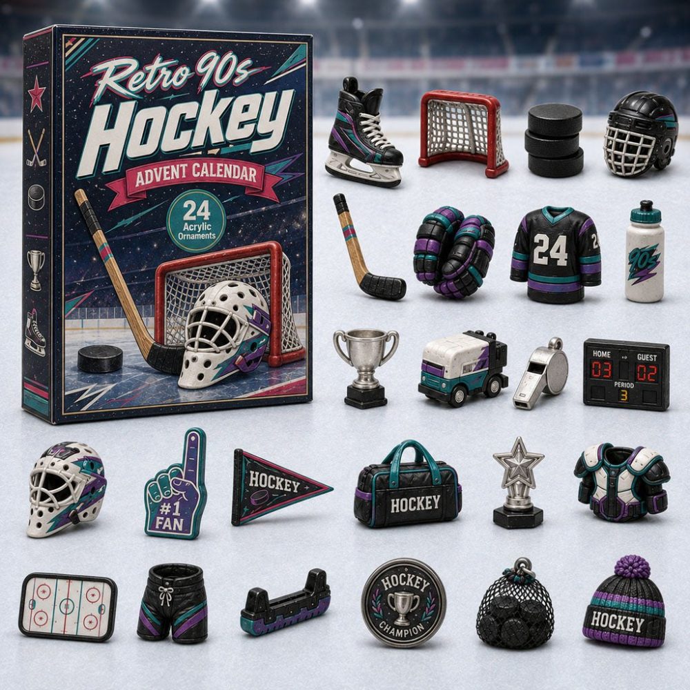 90S Hockey Throwback Advent Calendar 2026 — 24-Day Acrylic Charm Set , Nostalgic Hockey Gifts For Fans & Collectors