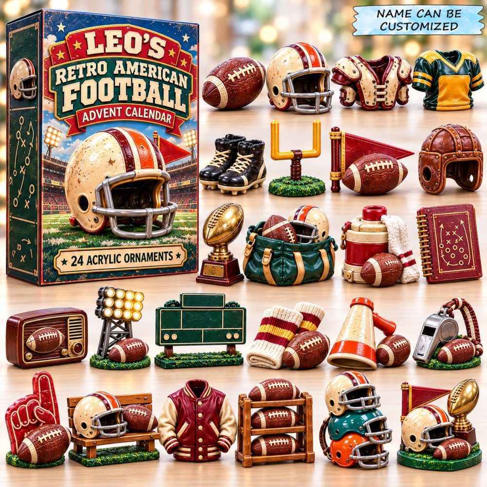 2026 Retro Football Advent Calendar - 24-Day Vintage American Football Acrylic Charms, Nostalgic Sports Gift