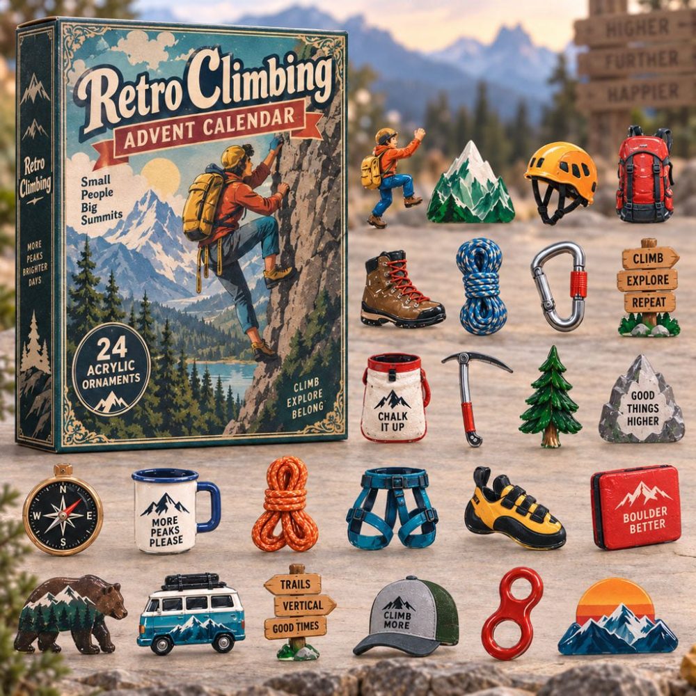 Retro Climbing Collector'S Advent Calendar 2026 — 24 Vintage Mountaineering Acrylic Charms, Unique Gift For Climbers & Outdoor Collectors