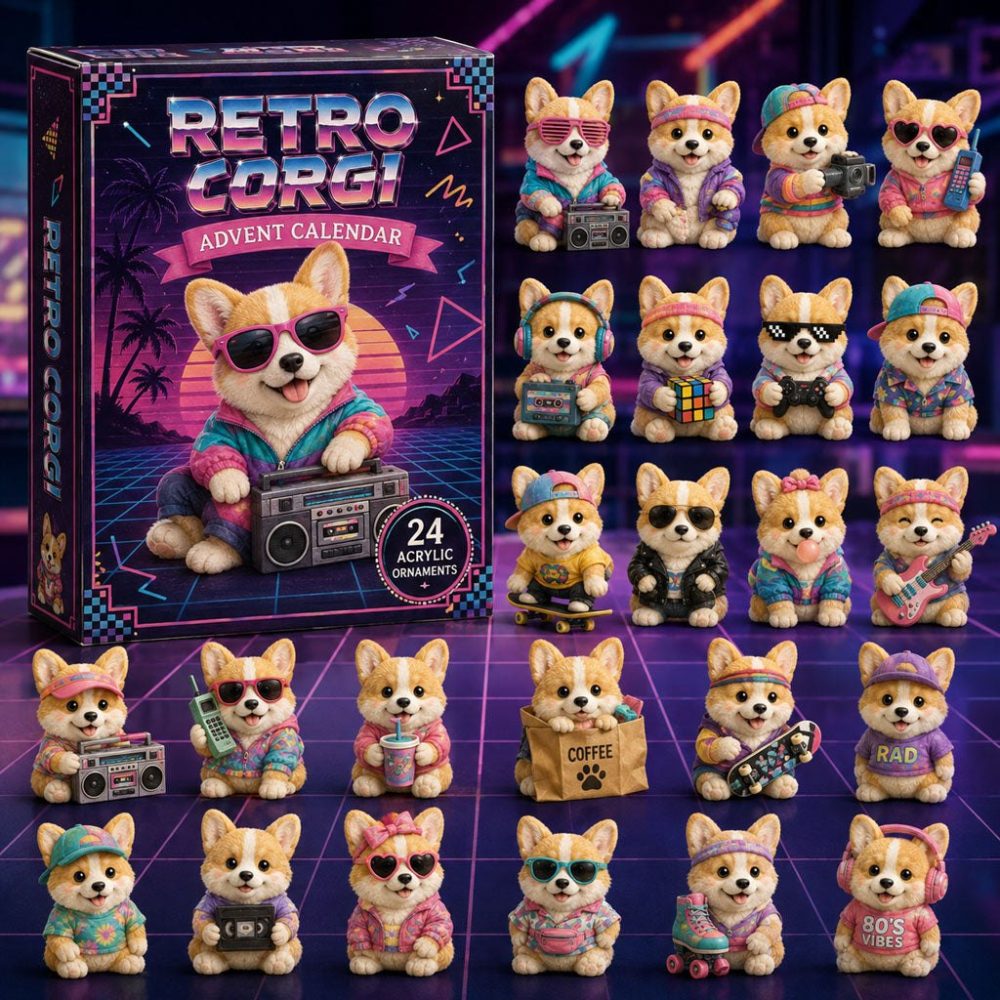 2026 Retro Corgi Vintage-Style Advent Calendar — 24 Retro Acrylic Dog Charms, Nostalgic Corgi Collectibles & Holiday Countdown Gift Set