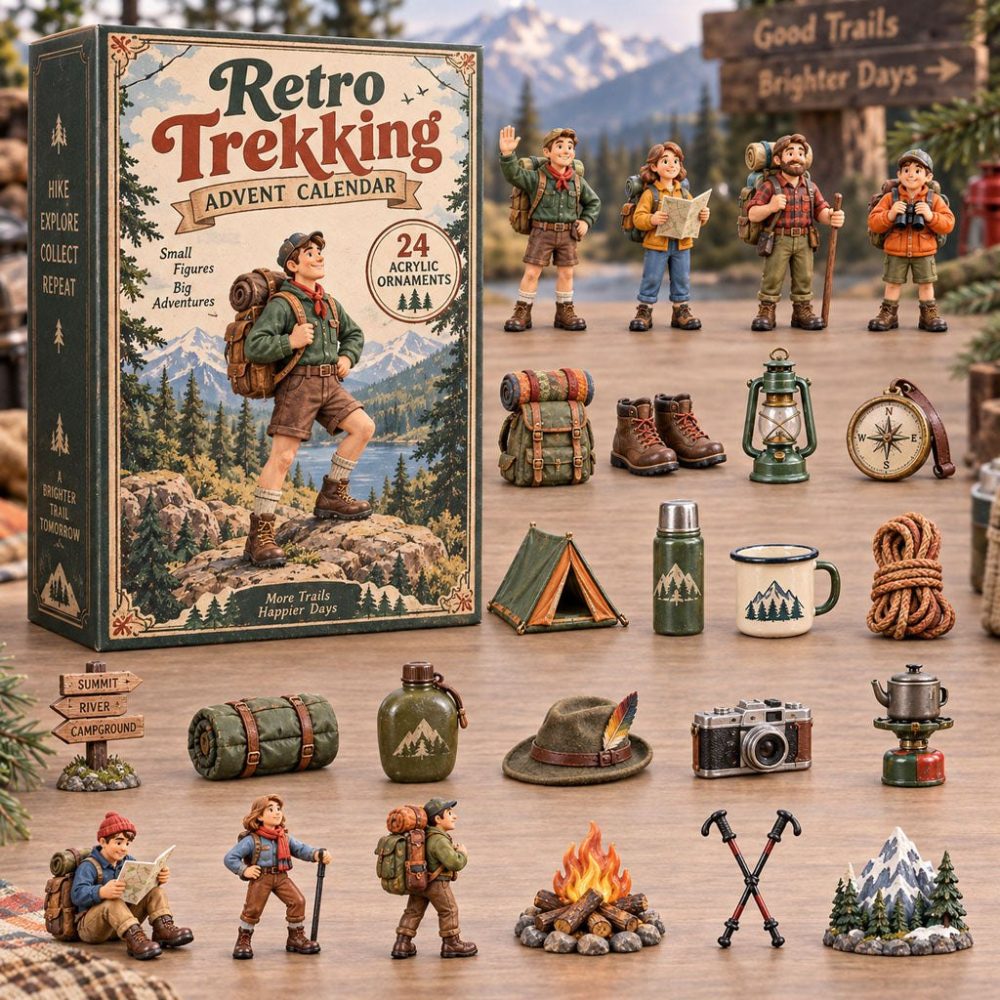 Retro Trekking Vintage Advent Calendar 2026 — 24 Retro Hiking Acrylic Charms, Nostalgic Outdoor Countdown Gift For Hikers & Collectors