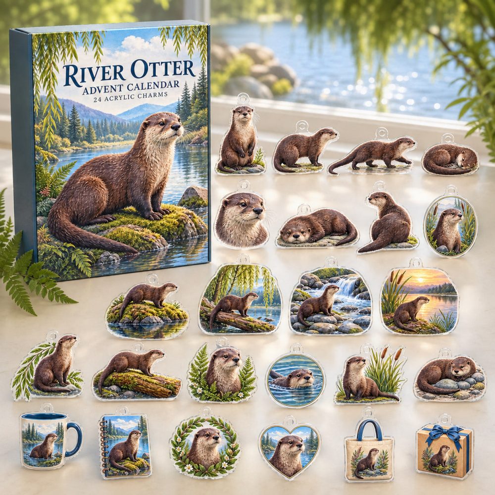 River Otter Holiday Countdown Calendar — 24 Premium Acrylic Wildlife Charms For Christmas Gifts, Stocking Stuffers & Collectors
