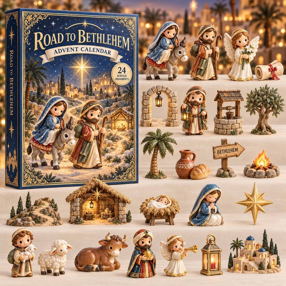 Road To Bethlehem Journey Advent Calendar - 24-Day Nativity Countdown With Acrylic Charms, Christian Christmas Keepsake