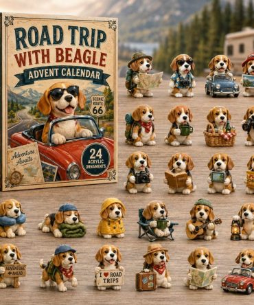2026 Road Trip Beagle Advent Set — 24 Travel-Themed Acrylic Charms, Mini Car & Dog Collectibles For Beagle Lovers, Holiday Countdown Gift