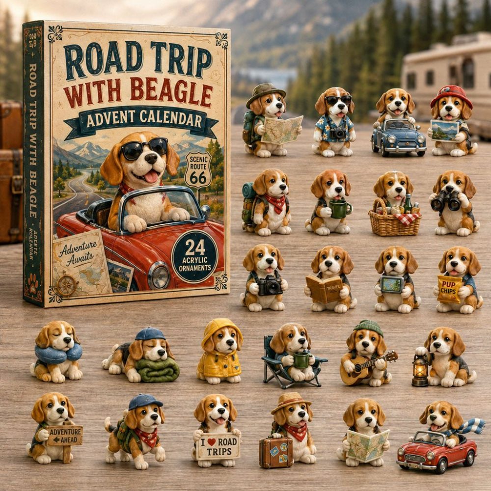 2026 Road Trip Beagle Advent Set — 24 Travel-Themed Acrylic Charms, Mini Car & Dog Collectibles For Beagle Lovers, Holiday Countdown Gift
