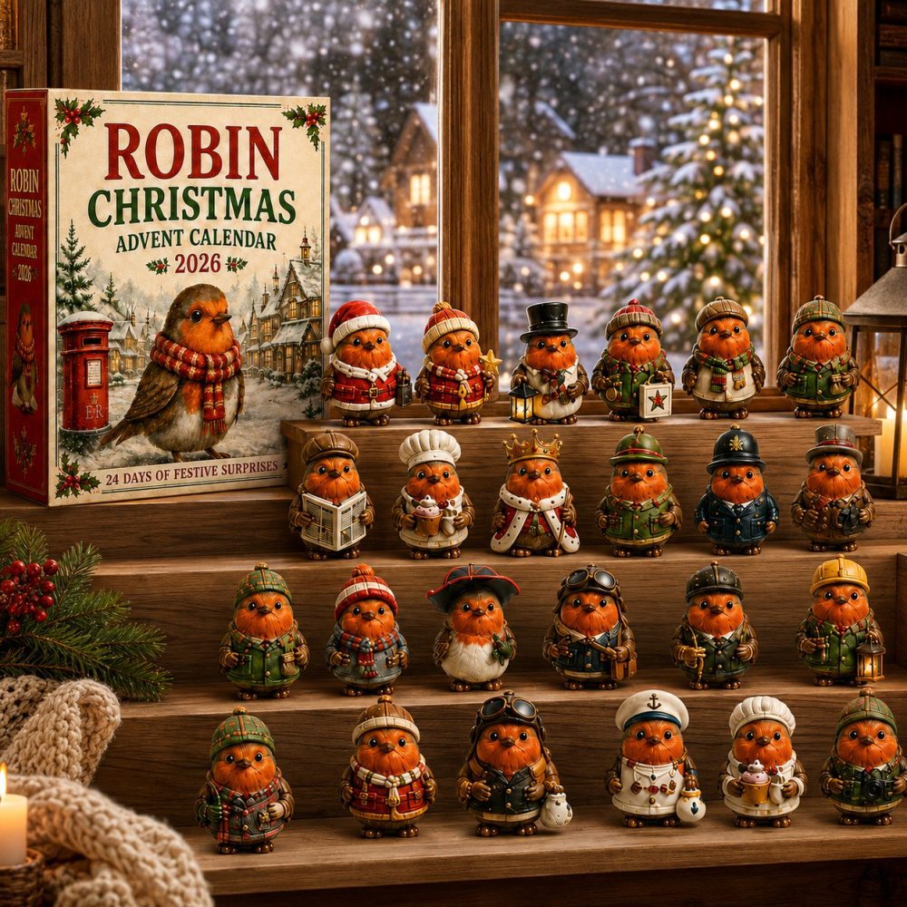 Christmas Robin Advent Calendar 2026 – 24-Day Festive Countdown With Illustrated Robin Acrylic Charms & Holiday Decor
