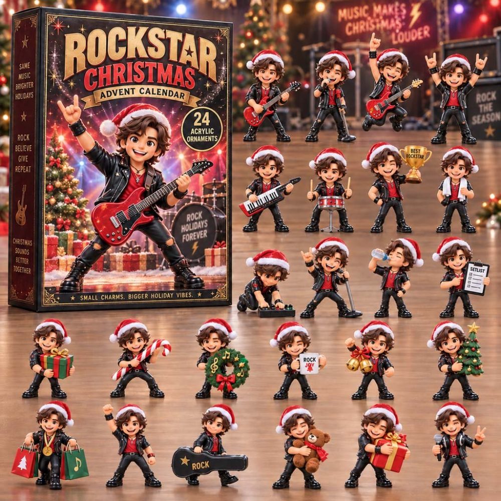 Rockstar Holiday Countdown Calendar 2026 — 24-Day Musical Advent With Acrylic Rock & Roll Charms, Gifts For Musicians & Fans