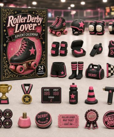 Pink Skates Roller Derby Advent — 24-Day Skating Countdown With Acrylic Roller Charms, Feminine Holiday Gift For Derby Girls