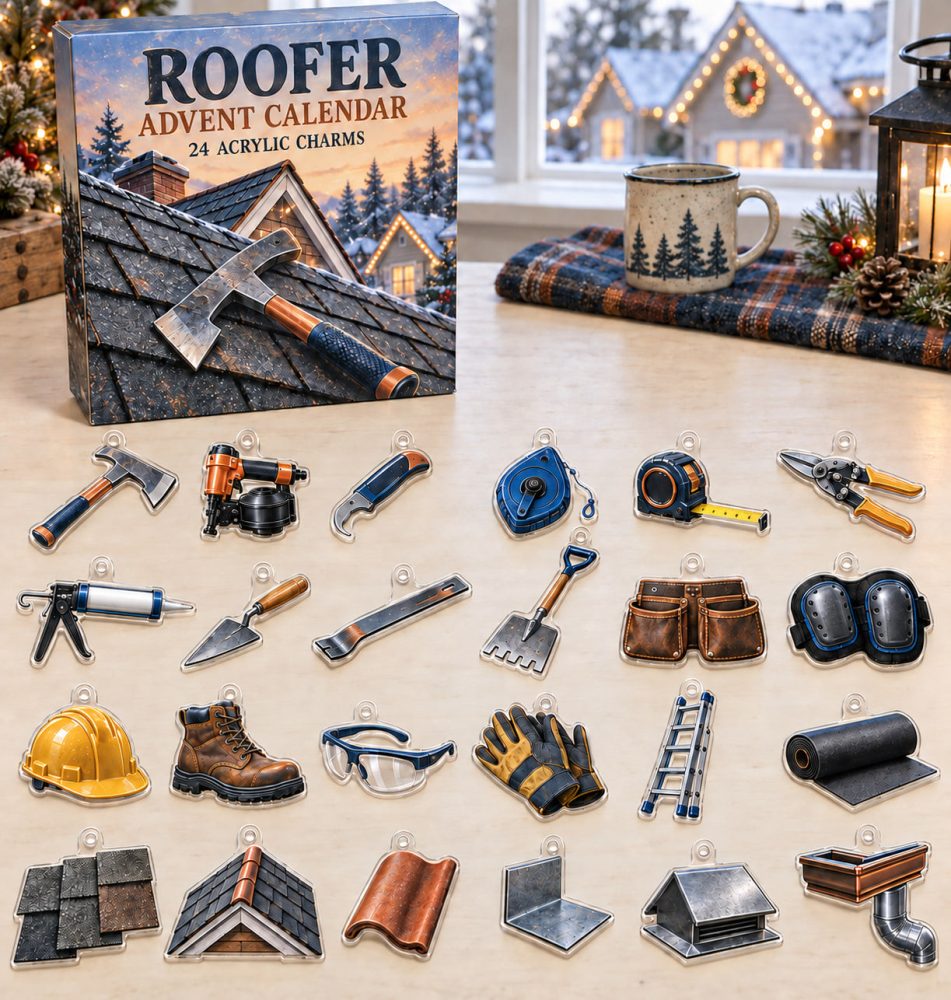 Roofer Trades 24-Charm Advent Countdown — Roofing Tools Acrylic Charms, Hardhat & Shingle Themed Holiday Gift For Roofers 2026