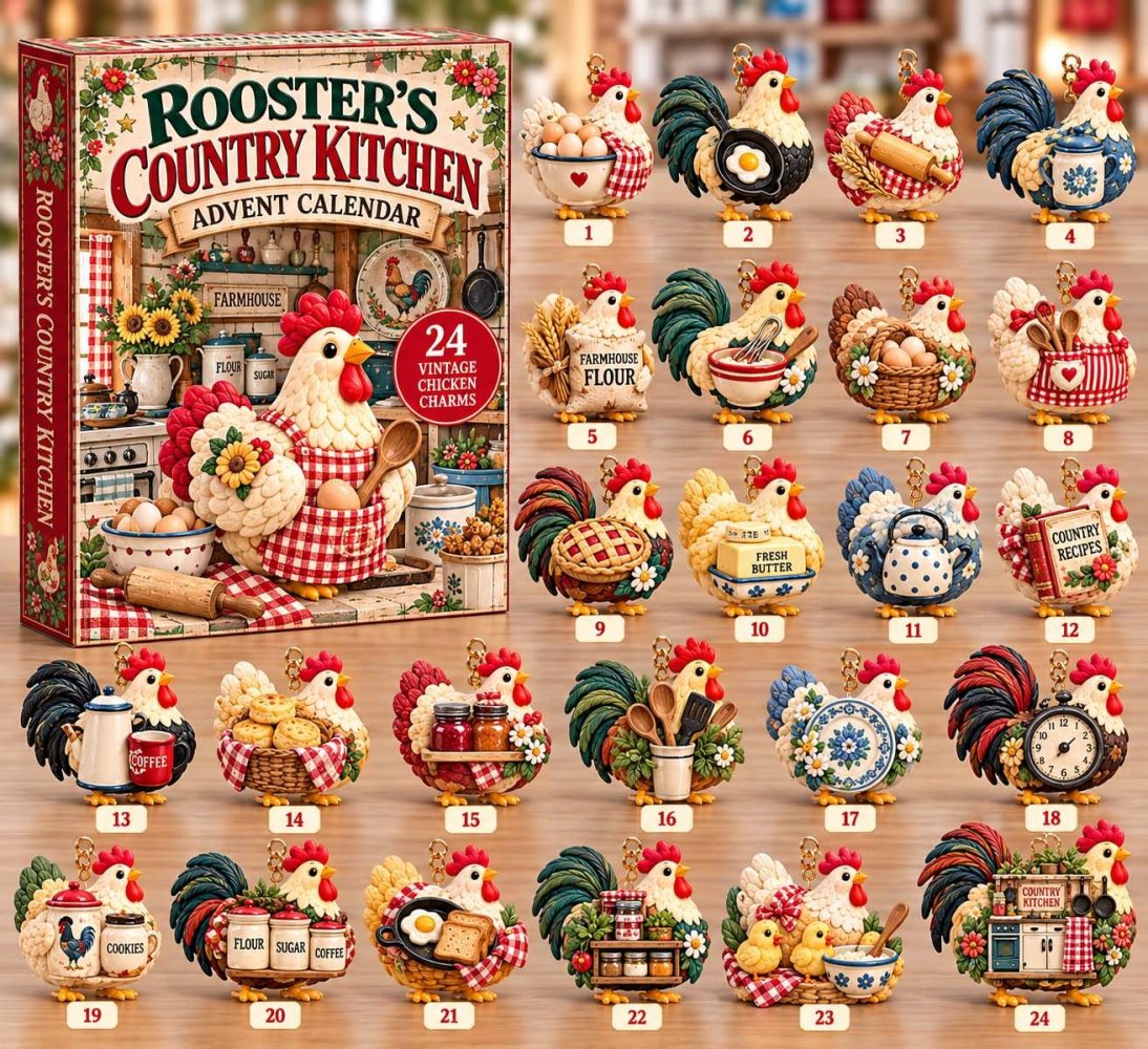 Country Kitchen Rooster 2026 Gift Calendar — 24-Day Acrylic Charm Collection For Bakers, Hosts & Rustic Kitchens