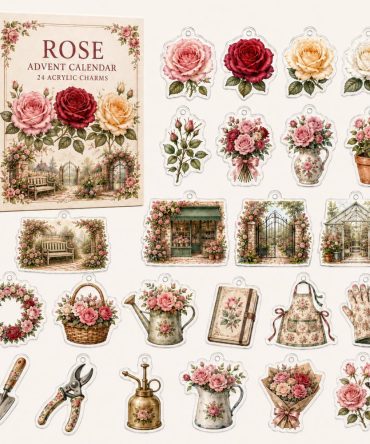 Rose Bouquet Advent Calendar - 24 Romantic Acrylic Rose Charms, Elegant Holiday Countdown Gift For Flower Lovers , Luxury Stocking Stuffer