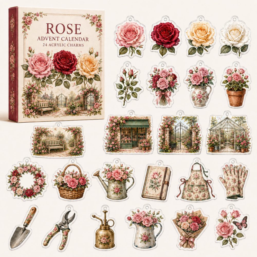 Rose Bouquet Advent Calendar - 24 Romantic Acrylic Rose Charms, Elegant Holiday Countdown Gift For Flower Lovers , Luxury Stocking Stuffer