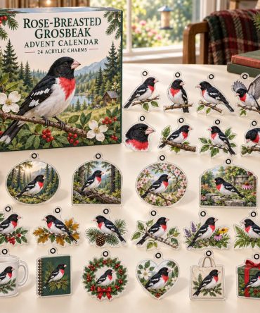 Rose-Breasted Grosbeak Advent Calendar — 24 Hand-Illustrated Acrylic Bird Charms, Birdwatcher Holiday Countdown 2026