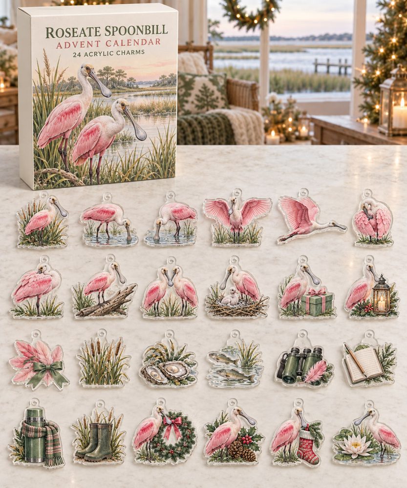 Roseate Spoonbill Advent Calendar - 24 Vibrant Acrylic Charms, Tropical Bird Countdown Ornaments & Gift For Nature Lovers
