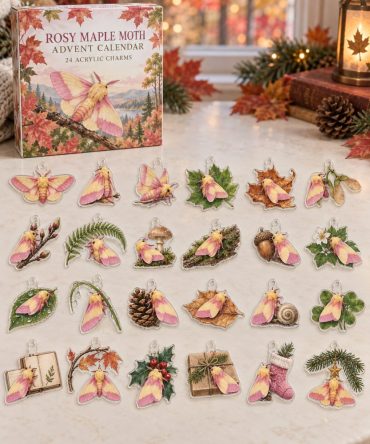 Rosy Maple Moth 24-Day Charm Advent — Delicate Acrylic Moth Charms, Nature-Inspired Holiday Countdown Gift For Insect Lovers