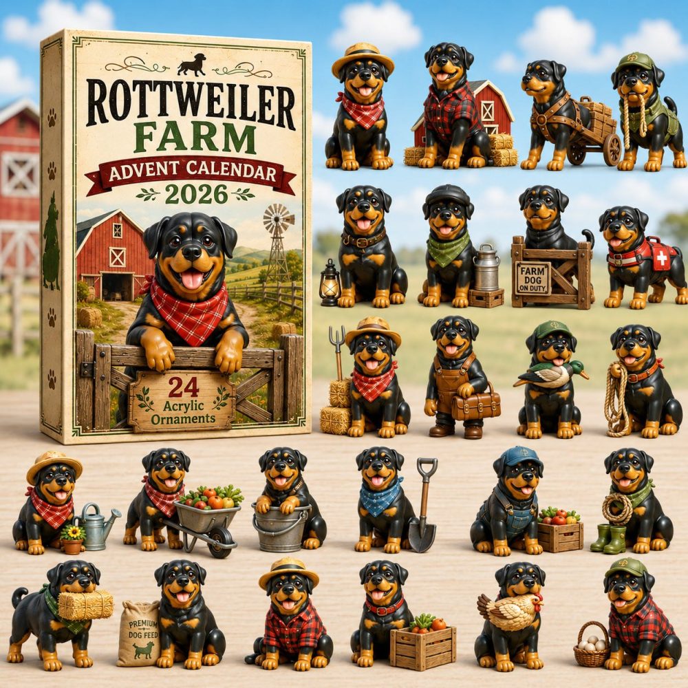 Rottweiler Farm Advent Calendar — 24-Day Country-Themed Countdown With Acrylic Farm Dog Charms, Rustic Holiday Gift For Rottie Lovers