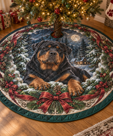 Rottweiler Quilted Holiday Tree Skirt — Heavy-Duty Plush Christmas Base, Protective Padding, Machine-Washable & Perfect For Dog Owners