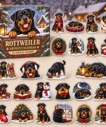 Rottweiler Winter Advent Calendar — 24 Bold Acrylic Rottweiler Charms, Durable Holiday Gift For Rottie Fans & Families