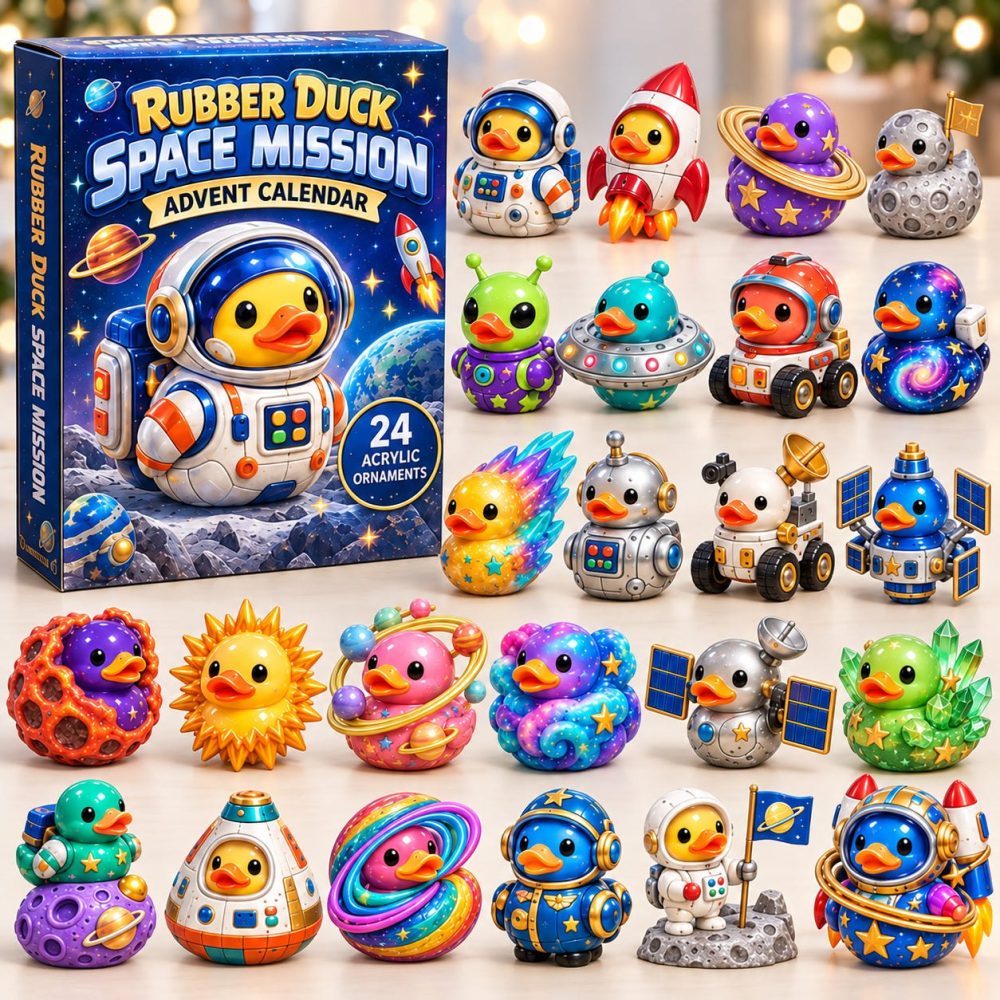 2026 Space Mission Rubber Duck 24-Day Holiday Countdown With Acrylic Charms — Collectible Kids Stocking Stuffer Set