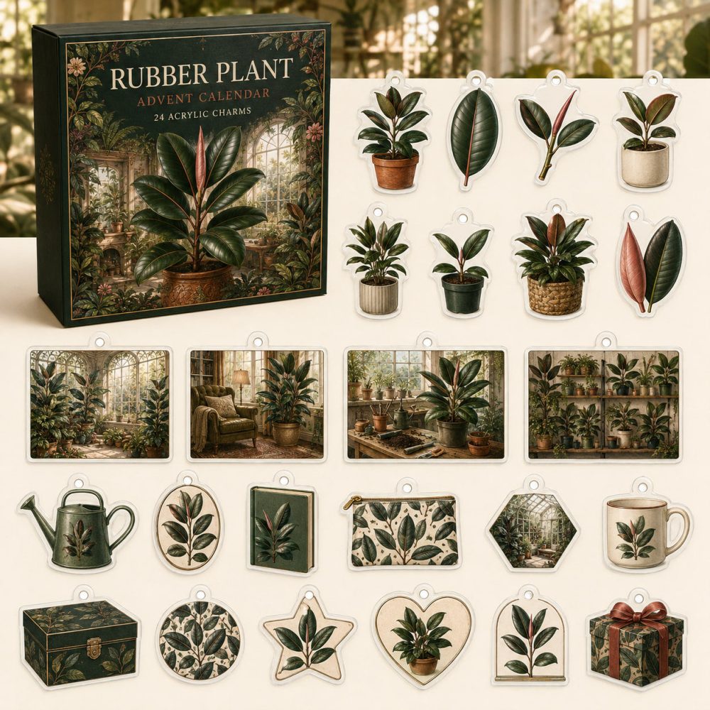 Rubber Plant 24-Day Acrylic Charm Holiday Countdown - Plant Lover Gift, Mini Charms & Home Decor
